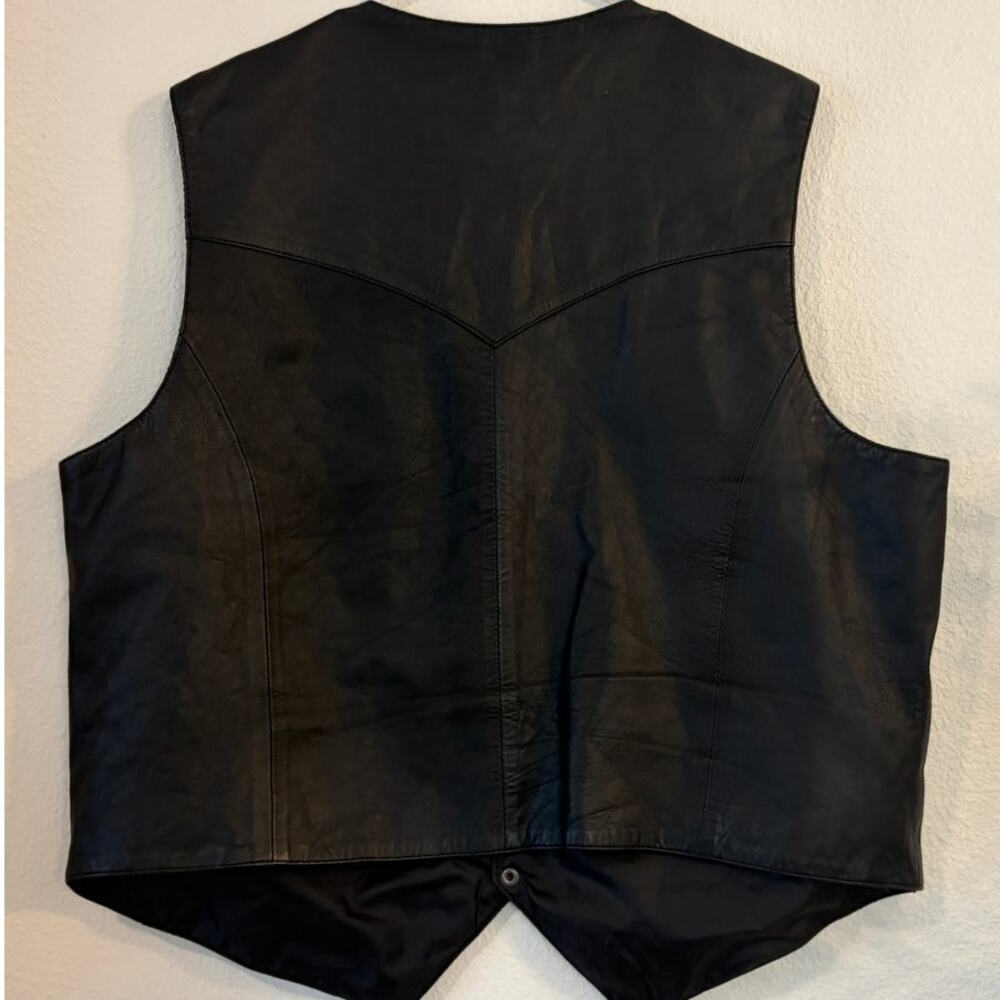 Scully Black Leather Western Vest Men's XXL Snap Front Cowboy Biker Ranch Wear - Picture 4 of 5